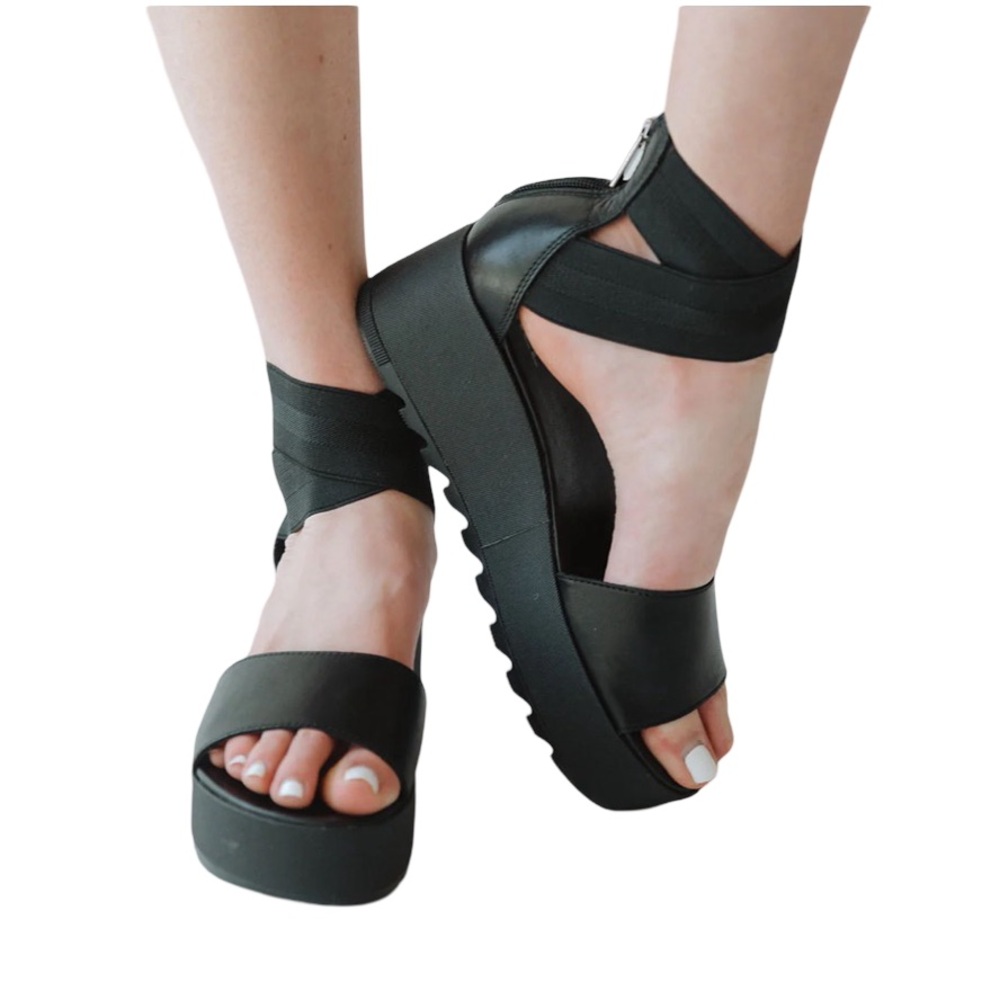 Comfortable Black Sorel Cameron Ankle Strap Platform Sandals
